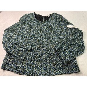 Cloud Chaser‎ Floral Print Smocked Long Sleeve Blouse Tunic Bell Sleeves XL